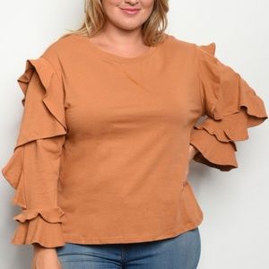 ❤️Camel sweatshirt w ruffle sleeves-NEW WITH TAGS